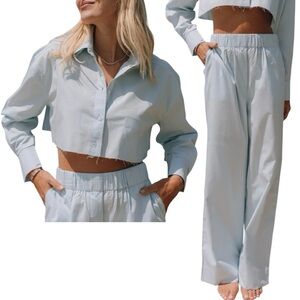 Daily Drills, NWT Women’s ‘Ultra Cropped’ Poplin Shirt/Pants SET - Blue Size M/L